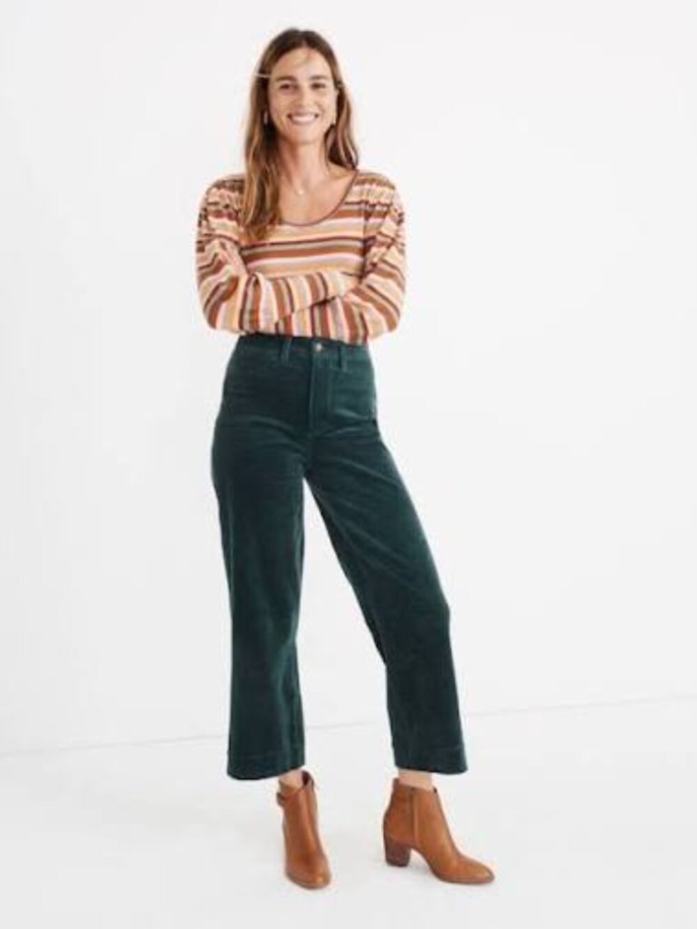 Madewell Emmett Dark Green Corduroy Wide Leg Pants